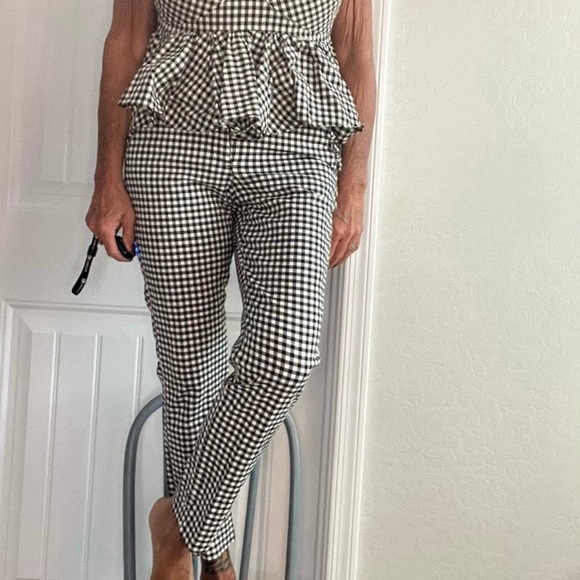 Zara Black & White Gingham Checked Ankle Crop Pants Medium Like New - Picture 1 of 12